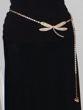 Oscar De La Renta Gold-tone Crystal Dragonfly Metal Belt Oscar de la Renta Strapless Pleated Butterfly Poplin Ankle  main image 4